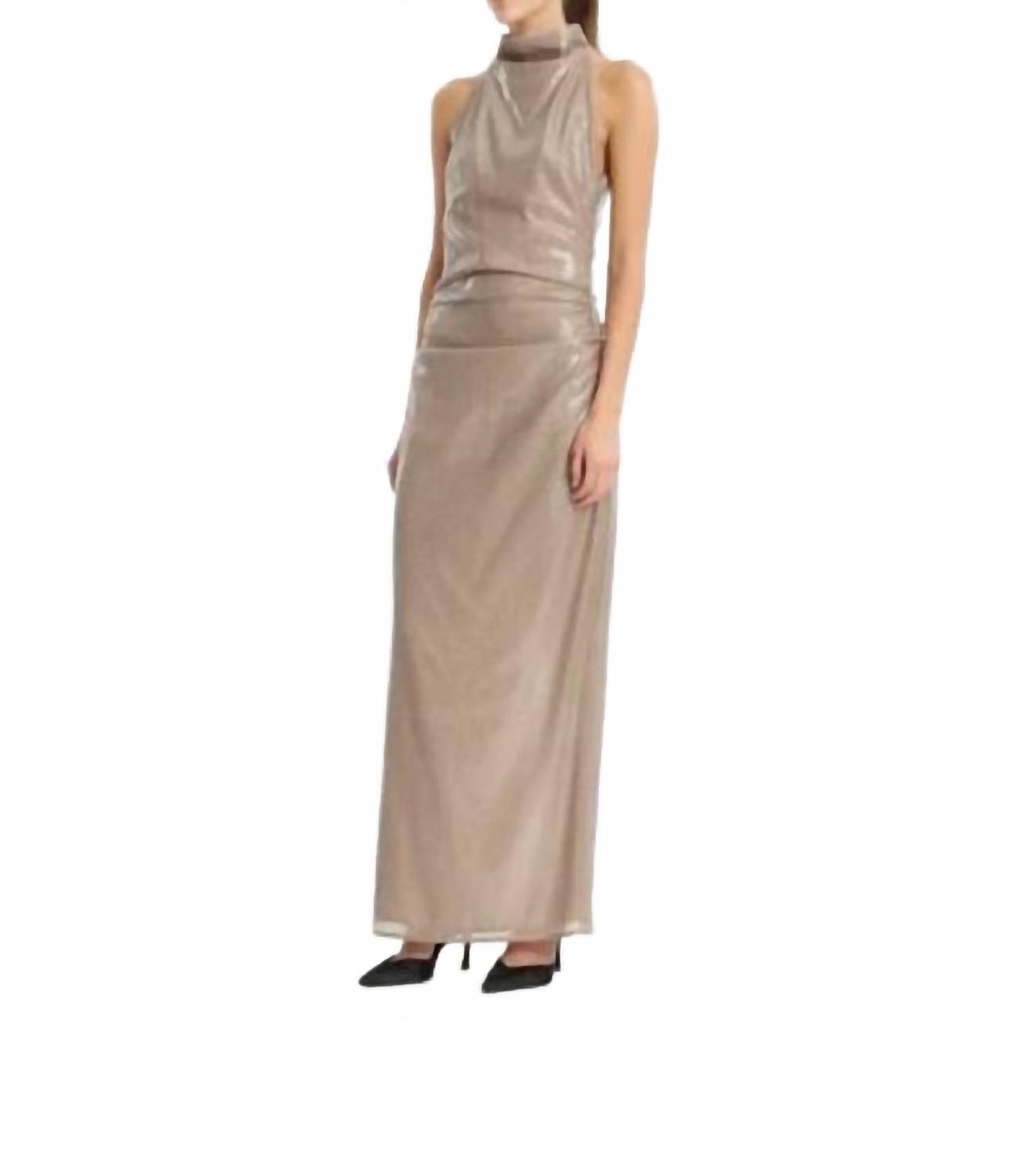 New Rotate Sequins Maxi Slit Dress In Beige